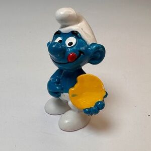 Vintage Cookie Smurf Figurine with Cookie | Peyo Bully Smurf | Classic Smurf